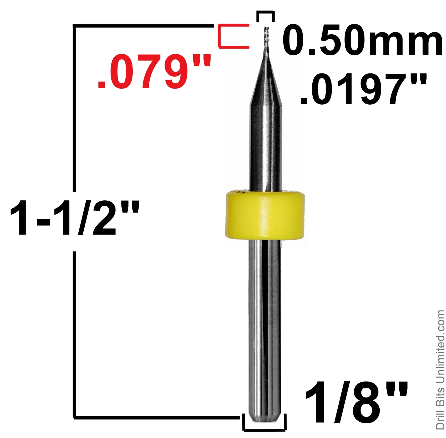 0.50mm .0197" x .079" LOC Diamond Pattern Carbide Router Bits - Fishtail Tip R103 Dimensions