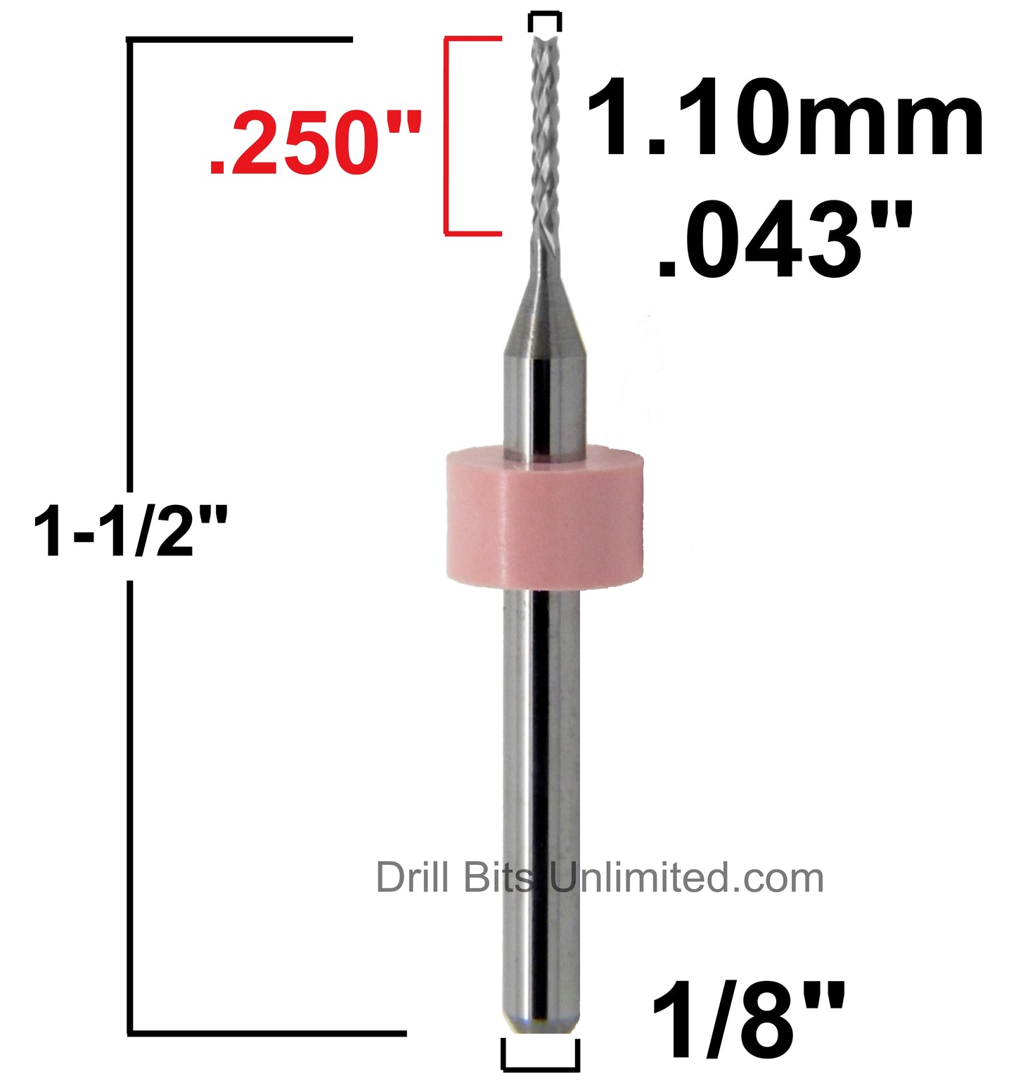 .043" 1.10mm x .250" LOC - Diamond Pattern Carbide Router Bit - Fishtail R117