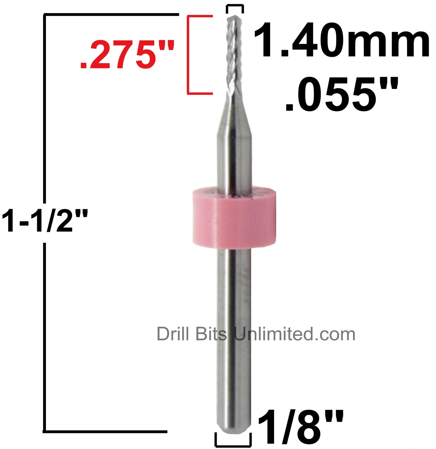 .055" 1.40mm x .275" LOC - Diamond Pattern Carbide Router Bit - Drill Point - R128