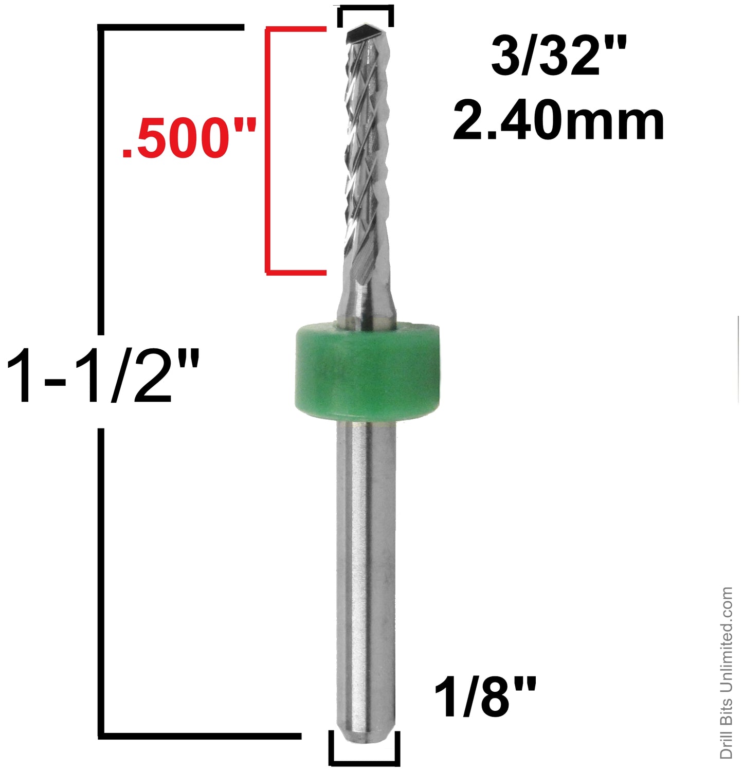 .0945" 3/32" x .500" LOC - Diamond Pattern Router Bit - Drill Point Tip R140