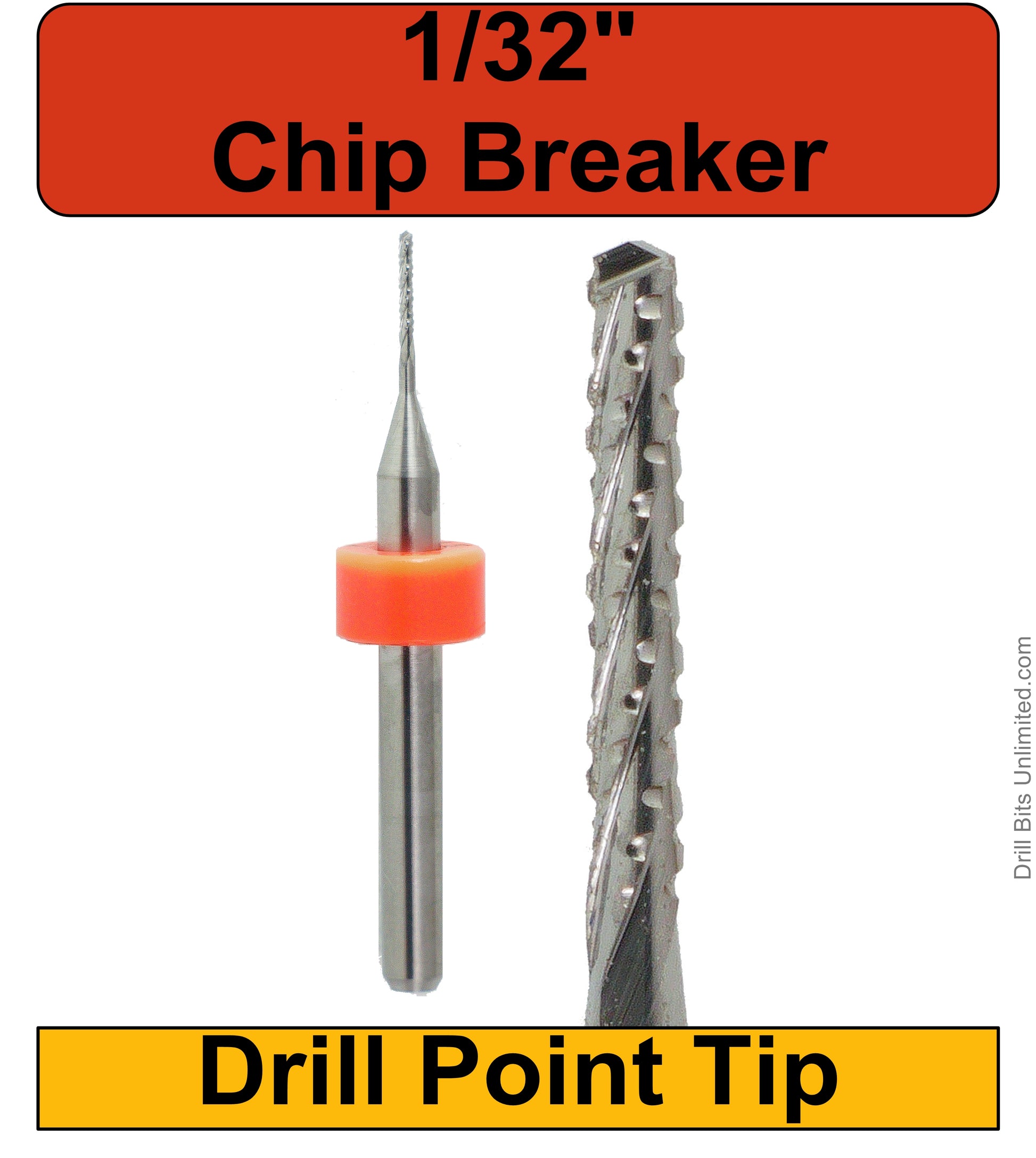 1/32" .0315" x .197" LOC Chip Breaker Carbide Router - Drill Point Tip R149D Closeup View