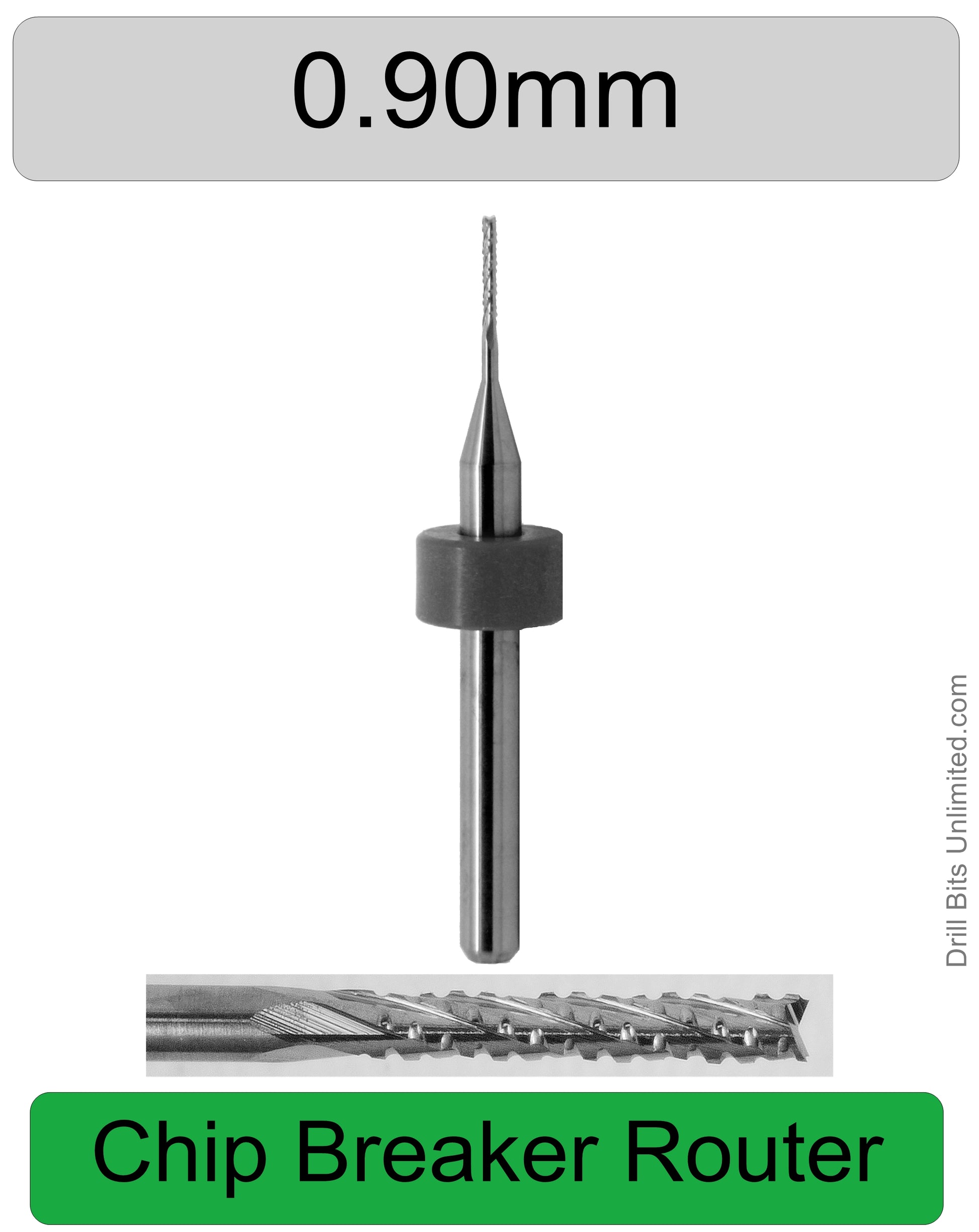 .035 0.9mm x .197" LOC Chip Breaker Carbide Router - Fishtail Tip R150 Side View