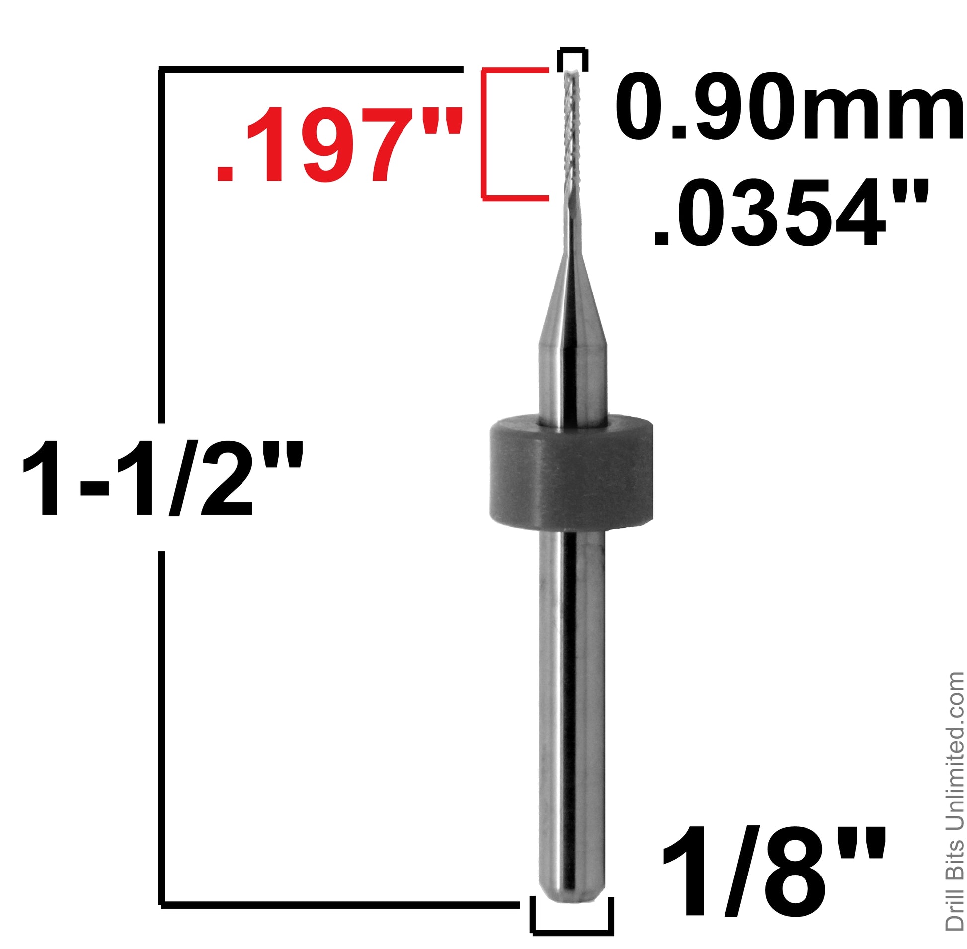 .035 0.9mm x .197" LOC Chip Breaker Carbide Router - Fishtail Tip R150 Dimensional View
