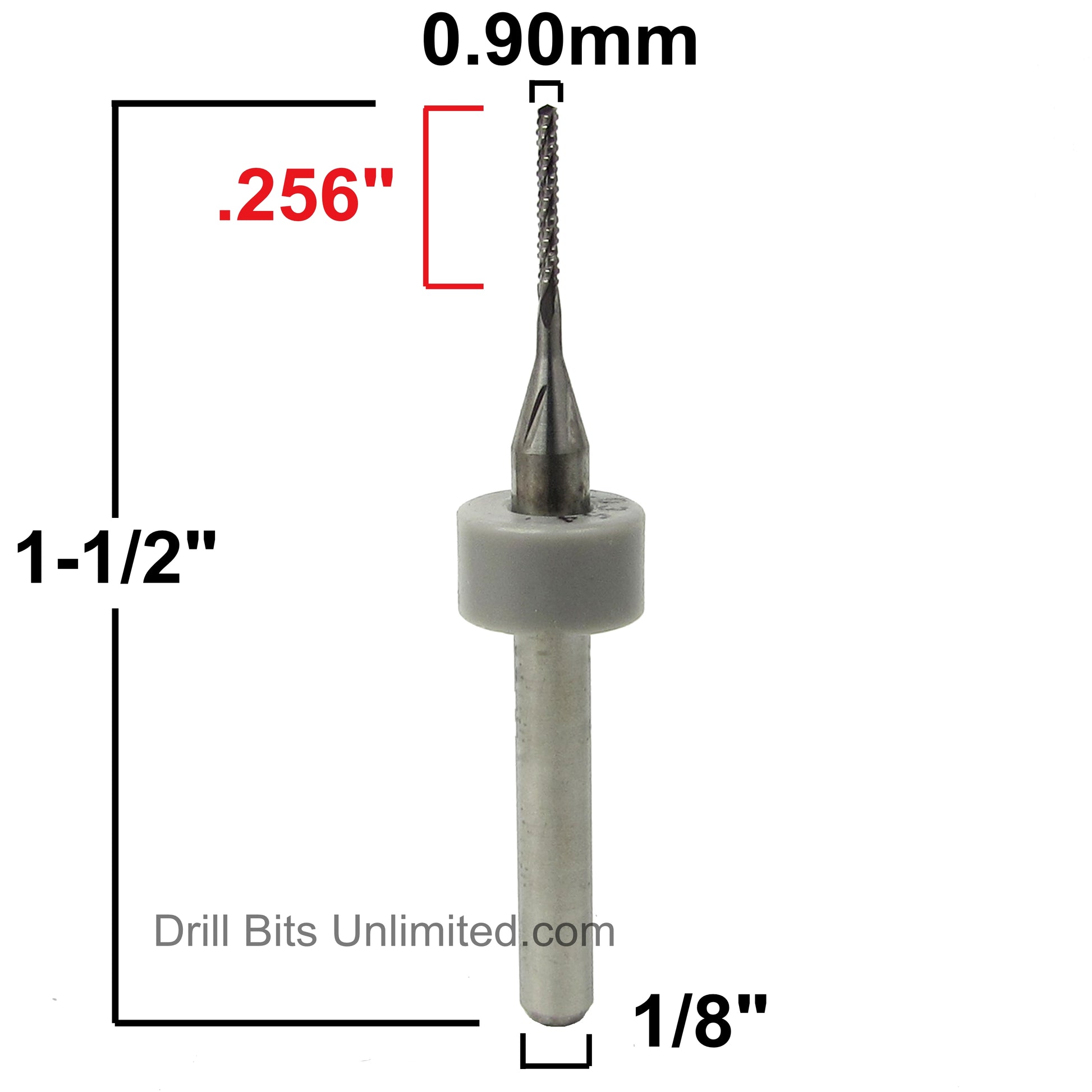 .035 0.9mm x .256" LOC Chip Breaker Carbide Router - Drill Point Tip R151 Dimensional View