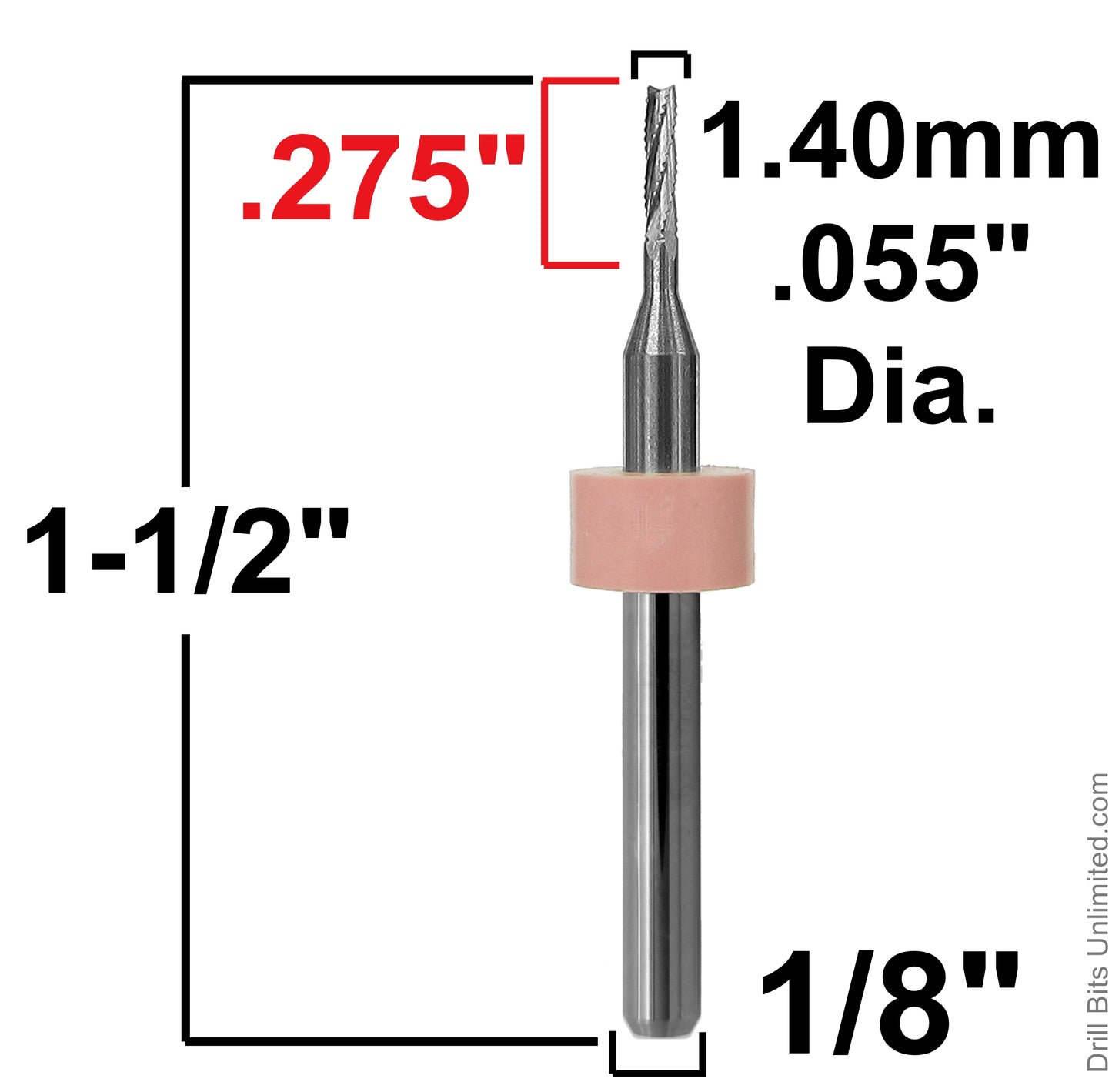 1.40mm .055" x .275" LOC Chip Breaker Carbide Router - Fishtail Tip R155 Dimensions