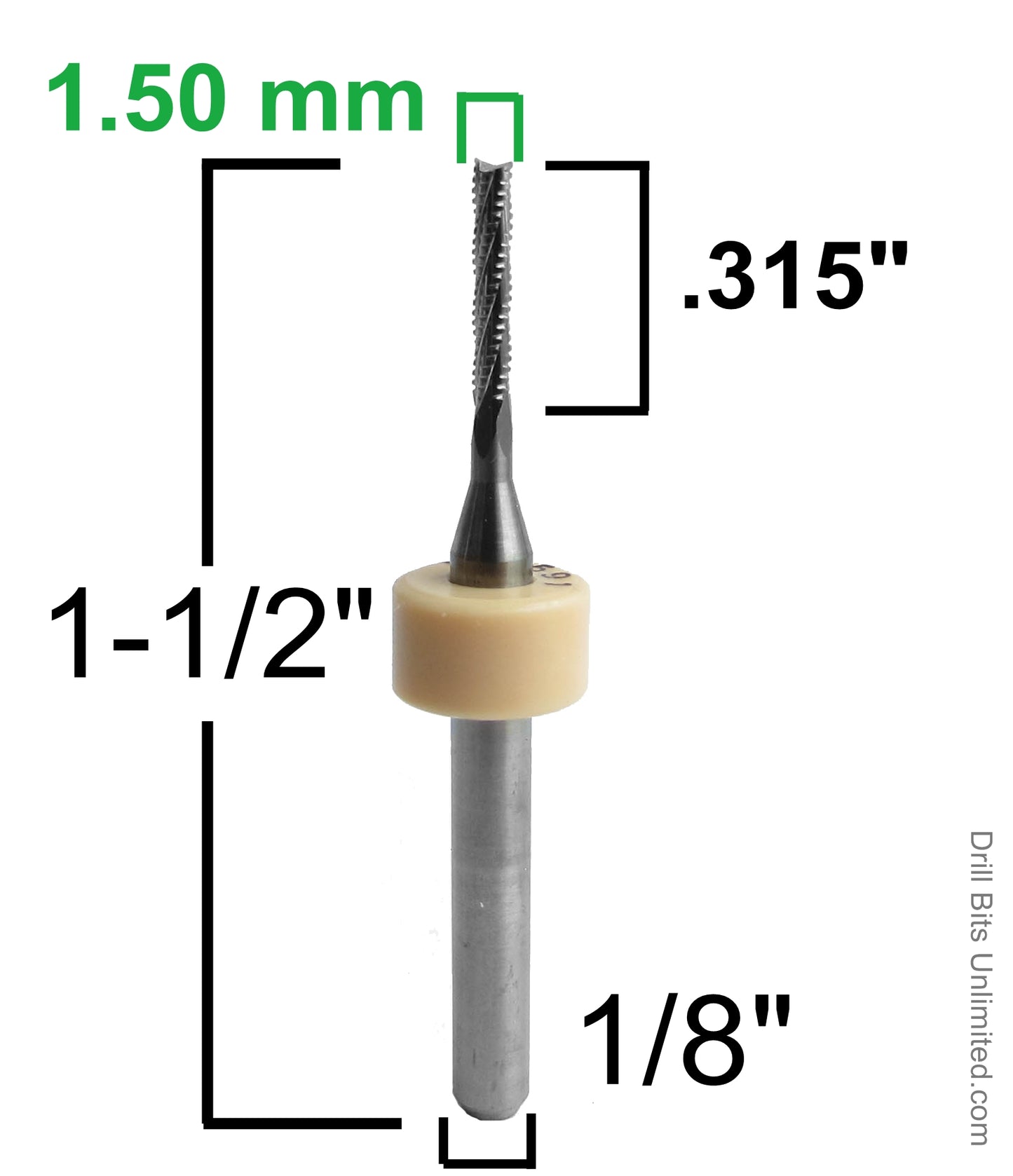 1.50mm .0591" x .315" LOC Chip Breaker Carbide Router - Fishtail Tip R157 Dimenions