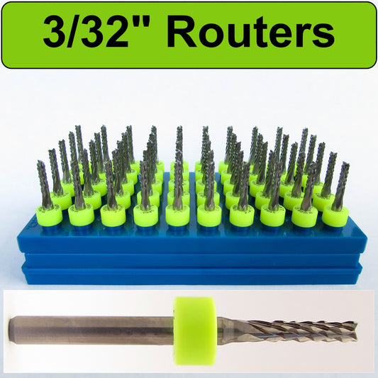 Fifty Pieces 3/32" Route Bits Diamond Flutes 1/8" Shanks Fish Tail Tip - Up Cut Solid Carbide - Super Value - URD155
