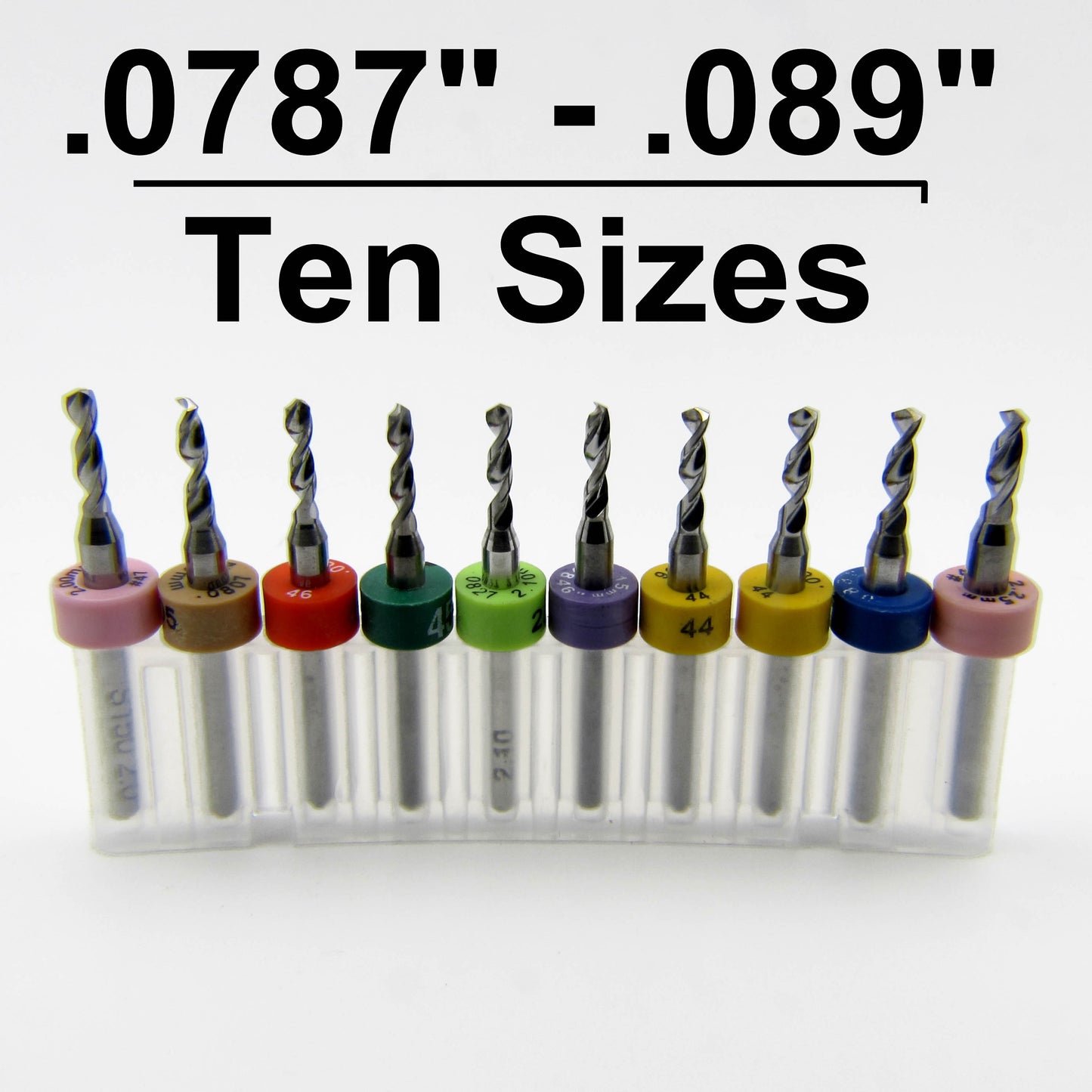 Incremental Size Solid Carbide Drill Set - Ten Pieces .0787" - .089" ID06This Incremental Size Solid Carbide Drill Set includes #47 2mm 2.05mm #46 #45 2.1mm 2.15mm .086 #44 2.2mm 2.25mm .089 #43