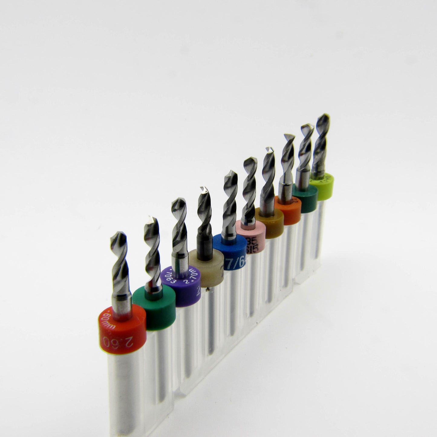 This Incremental Size Solid Carbide Drill Set includes .102 2.6mm .104 #37 2.65 .1065 #36 2.7 .108 2.75mm 7/64 .1094 .11 #35 2.8mm .111 #34 .112 2.85mm .113 #33 .114 2.9