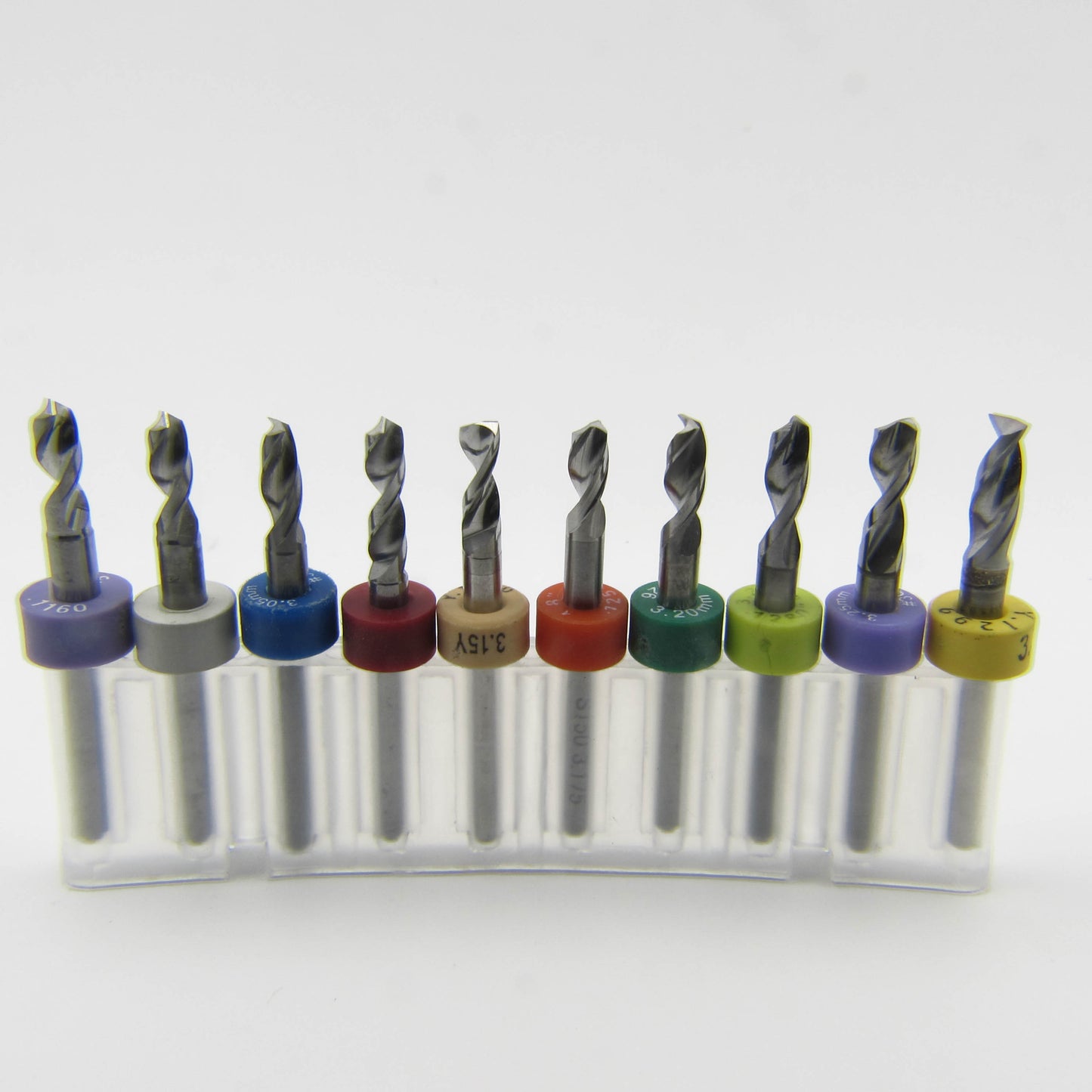 This Incremental Size Solid Carbide Drill Set includes .116 #32 2.95mm .118 3mm .12 #31 3.05mm .122 3.1mm .124 3.15mm 1/8 .125 .126 3.2mm .128 3.25mm #30 .13 3.3mm