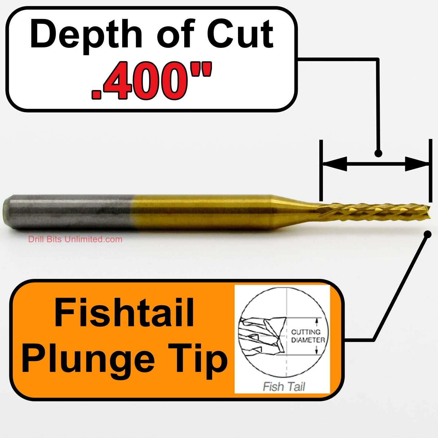 1/16" X .400" LOC Down Cut Router - Diamond Pattern Flutes - Titanium / Solid Carbide R177