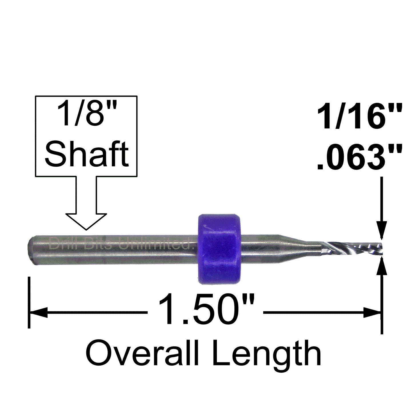 1/16" X .250" Single Flute Carbide End Mill for Aluminum, Plastics, Acrylic, Soft Metals LUM-A