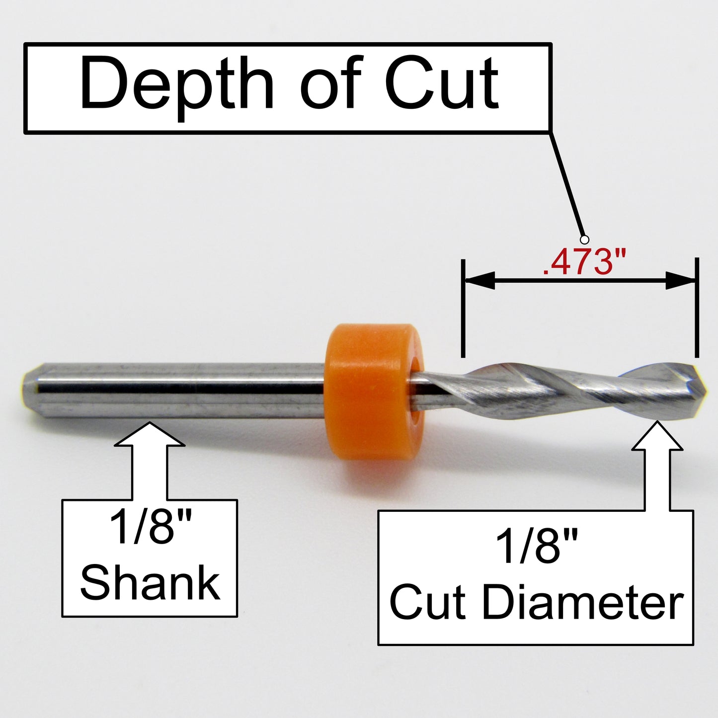 1/8" x .473" LOC Two Flute Up Cut Carbide End Mill Drill Point Tip M115