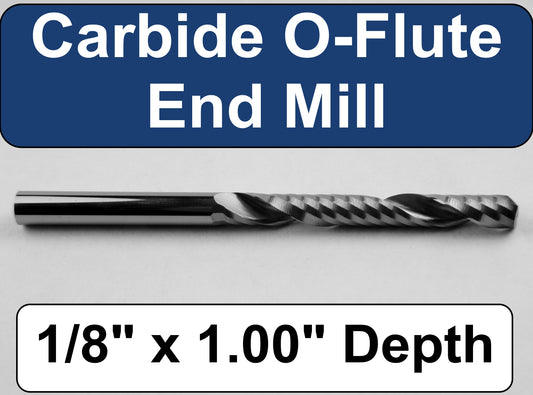 1/8" x 1.00" Depth O-Flute Carbide End Mill for Wood Aluminum Plastic M122