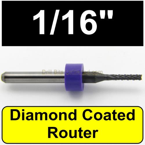1/16 .0625 PCD Diamond Coated Router Bit Fishtail Tip - Carbon Fiber,  Graphite, Ceramic Hard and Abrasive Materials PCD 116