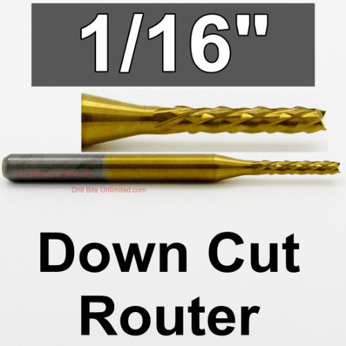 1/16" X .400" LOC Down Cut Router - Diamond Pattern Flutes - Titanium / Solid Carbide R177