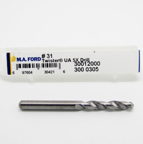 #31 .120" 3.05mm Shank Diam 118 Deg, Fast Spiral Drill Bit 5/8" Flute Length, 1-1/2 OAL - USA DA15-3-30012000