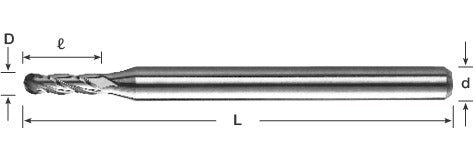 .0490" Diameter Ball Nose End Mill, Carbide, AlTiN Coated, 4-Flute, 1825-0490L147 K205
