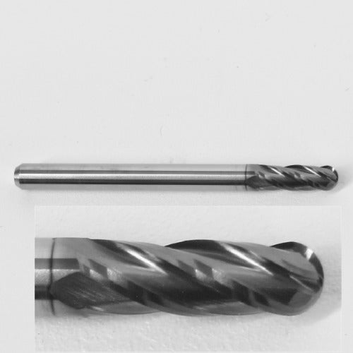 3.05mm 0.120" Diameter Ball Nose End Mill, Carbide,AlTiN Coated, 4-Flute, 1825-1200L360 K034