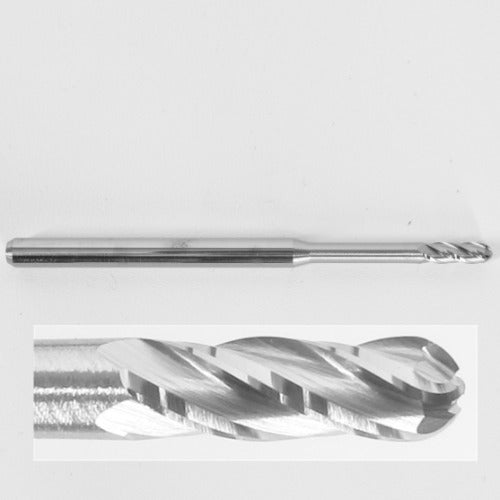 .0900" Diam. Ball Nose End Mill, Carbide, 4 Flute, Extended Reach 1845-0900.750 K151