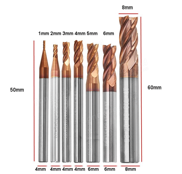 Four Flute End Mills - AlTiN Coated - 1.00 - 8.00 mm