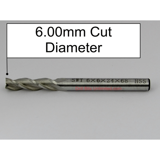 6.00mm Diameter 0.950" LOC Three Flute HSS End Mill - M179