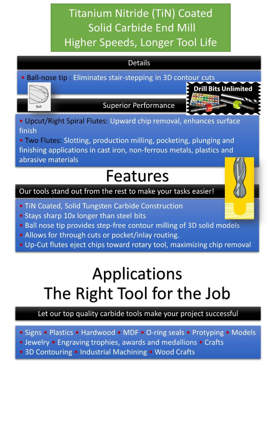 6mm Diameter x 15mm LOC Ball Nose Titanium Coated End Mill M217