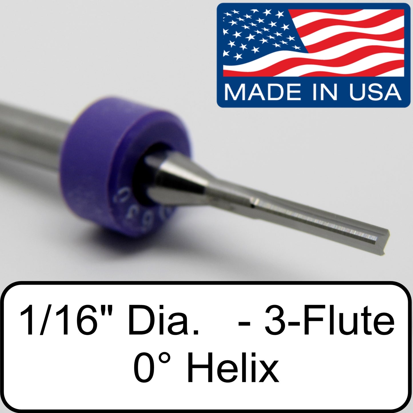 1/16" Diameter 0 Degree Helix - Three Straight Flutes - Soft Laminate and Fine Metal Edge End Mill M180