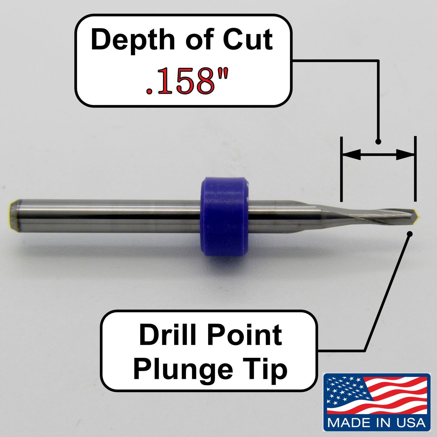 1/16" x .158" LOC Carbide End Mill for Aluminum and Soft Metals Made in U.S.A. M155
