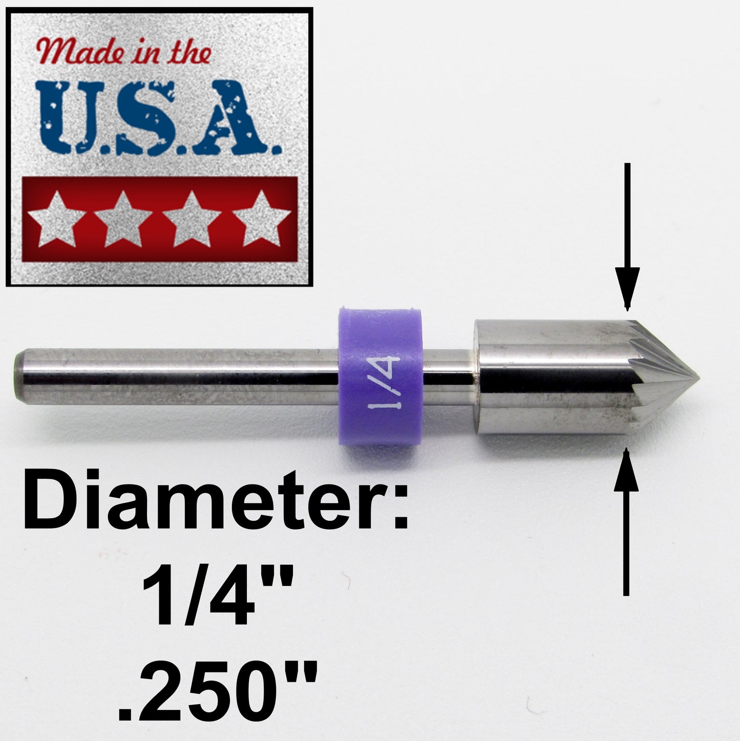 1/4" .250" 82 Degree Carbide Countersink - 16 Flutes - 1/8" Shank - Made in USA