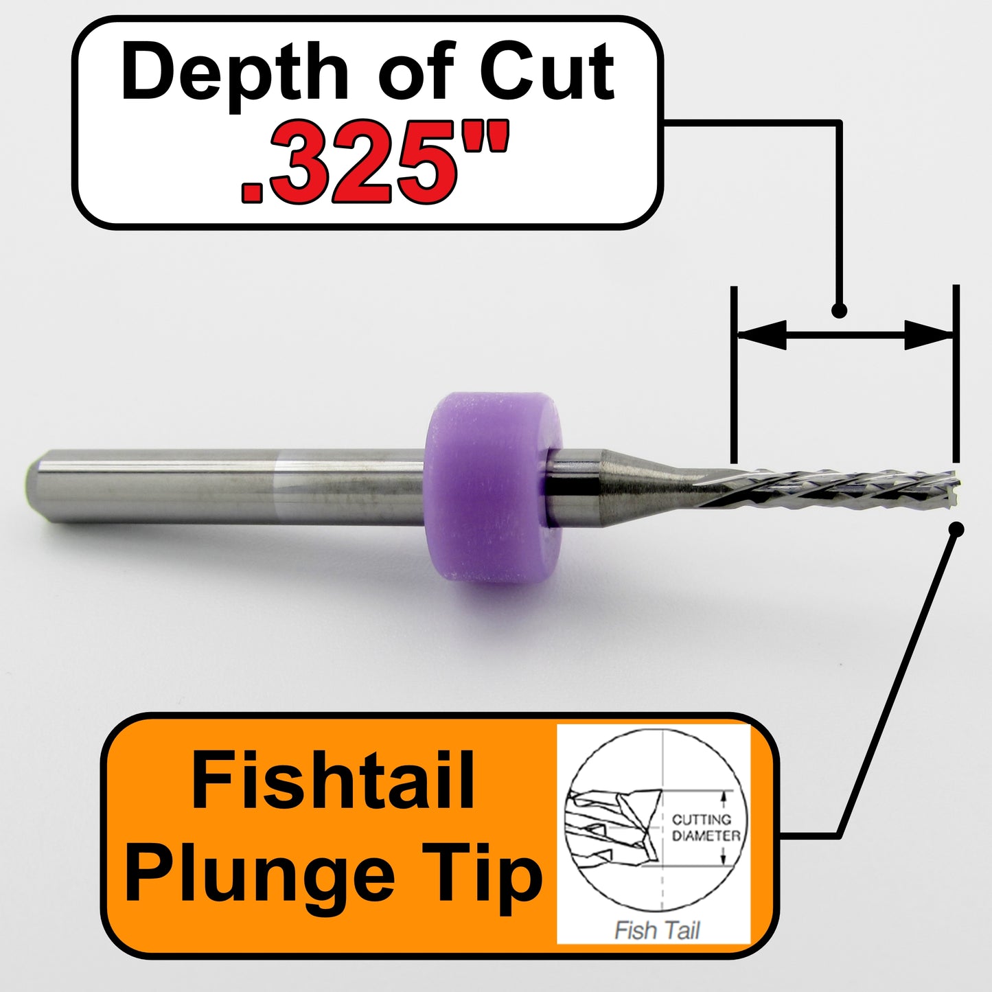 1/16" x .325" LOC Down Cut Router - Diamond Pattern Flutes - Solid Carbide R179