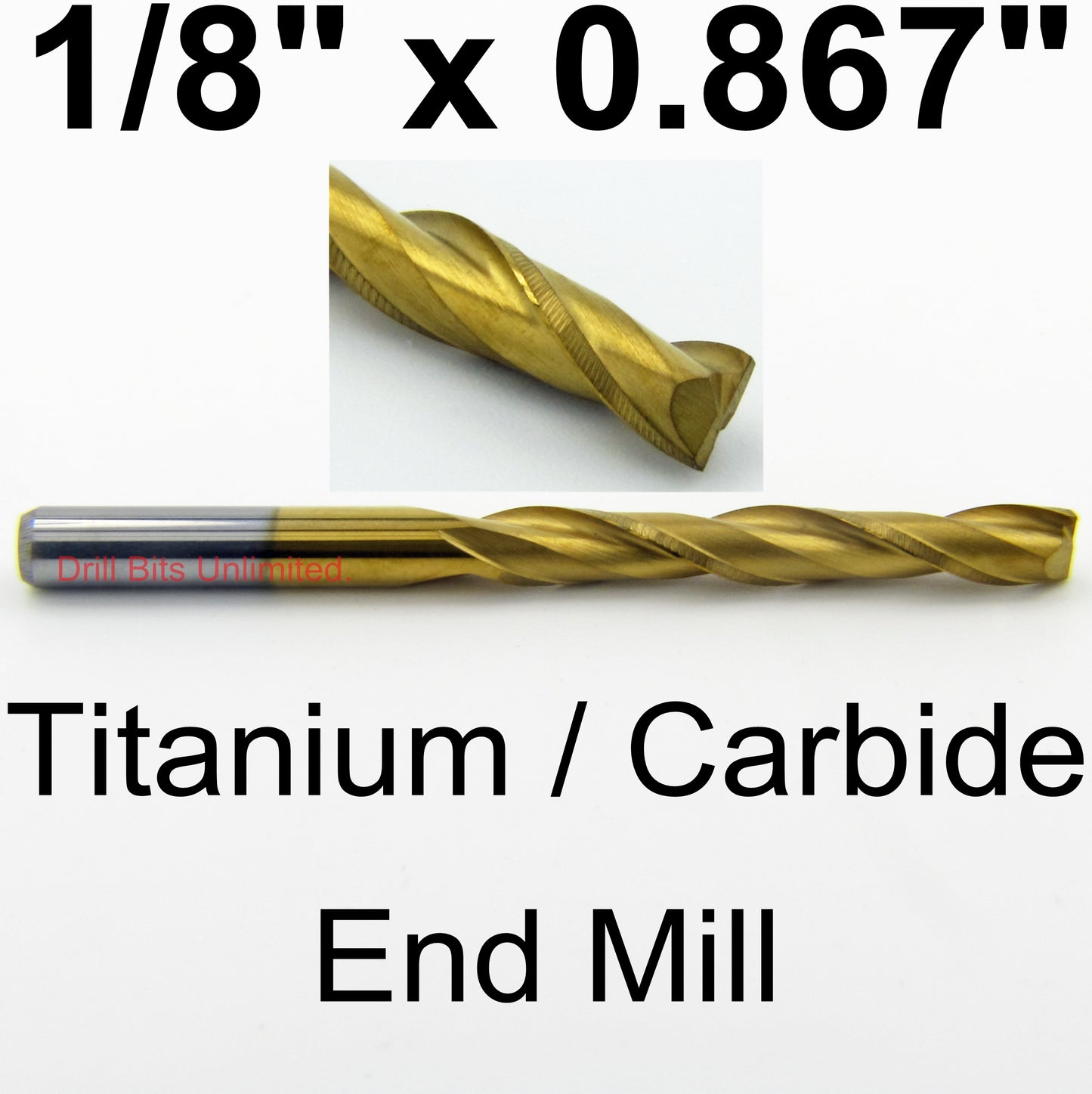 1/8" x .867" LOC Two Flute Up Cut Carbide Titanium Coated End Mill Square End M146A