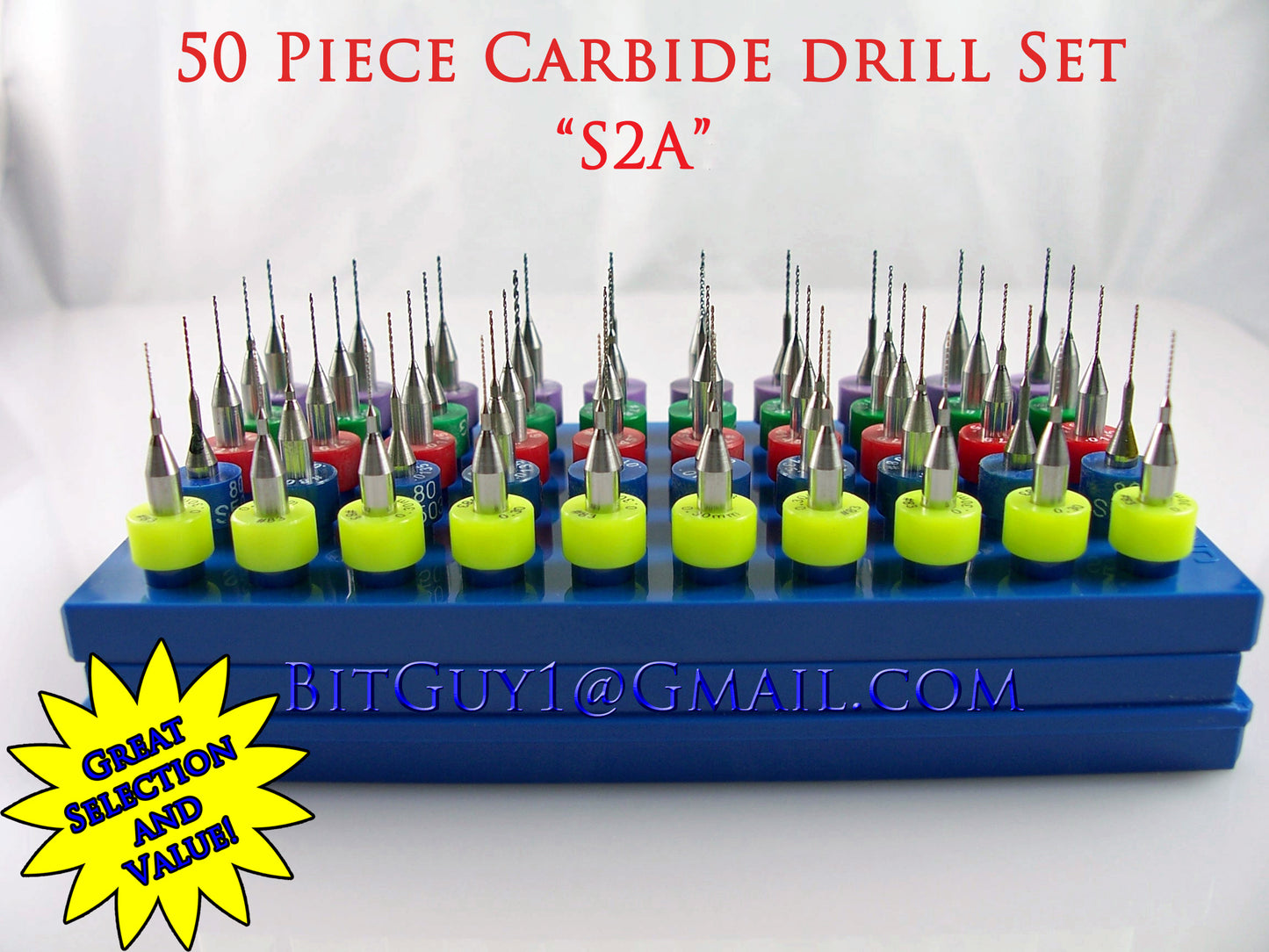 This convenient Solid Carbide Drill Set includes Ten Pieces Each Size: #70, #69, #68, #67, #66 S5A