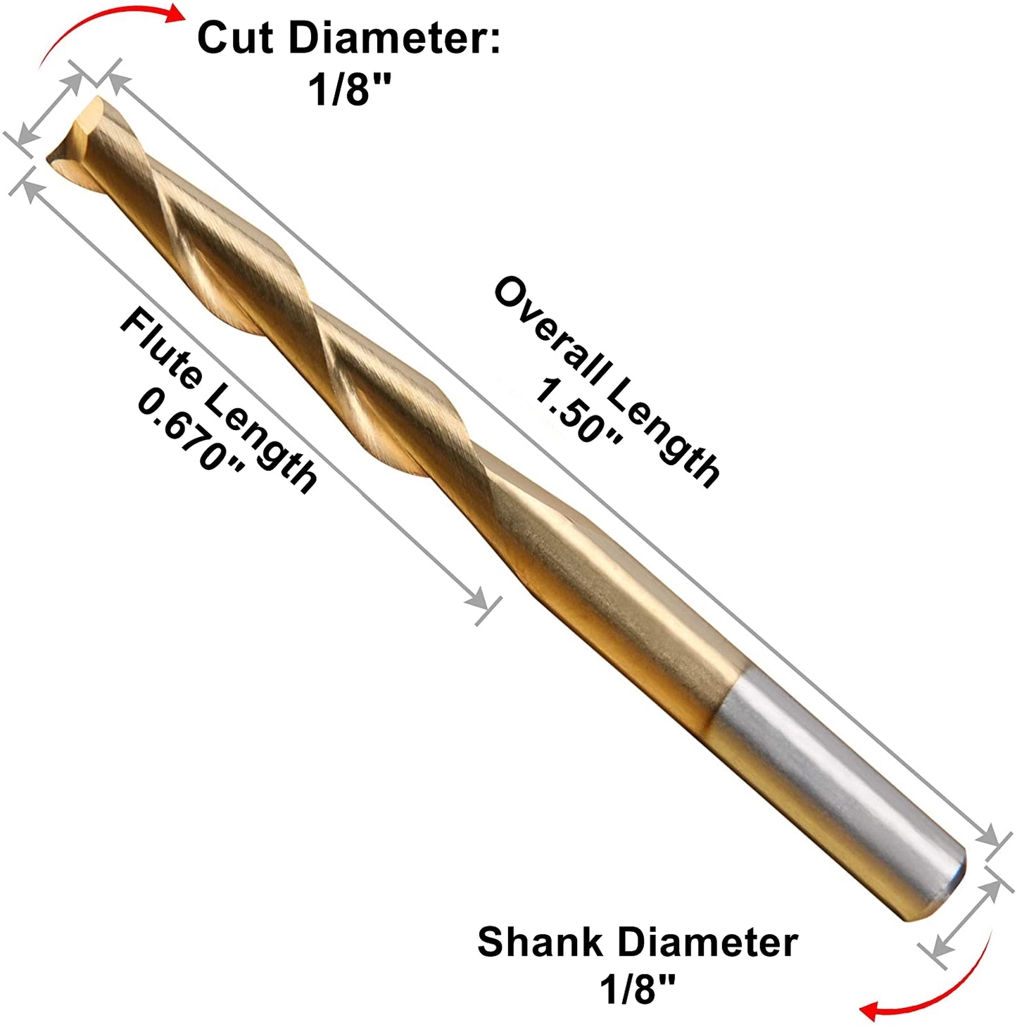 1/8" x .670" LOC Two Flute Carbide End Mill UP Cut - Titanium Coated Square End M146B