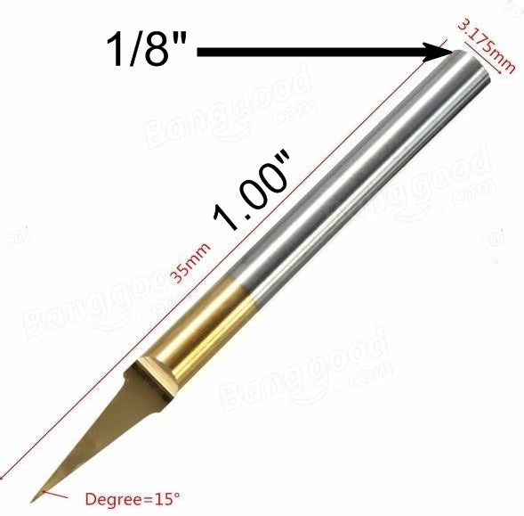 15 Degree, 0.10mm Tip Titanium Coated Carbide V Engraver ENG15T