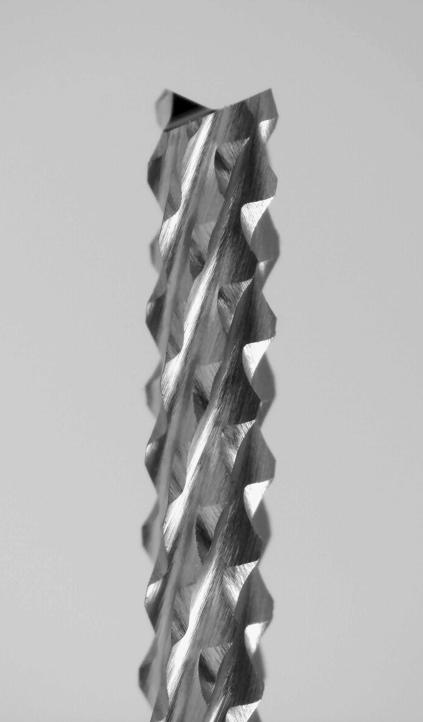 close-up of fish tail tip on 0.050 inch diamond flute carbide router
