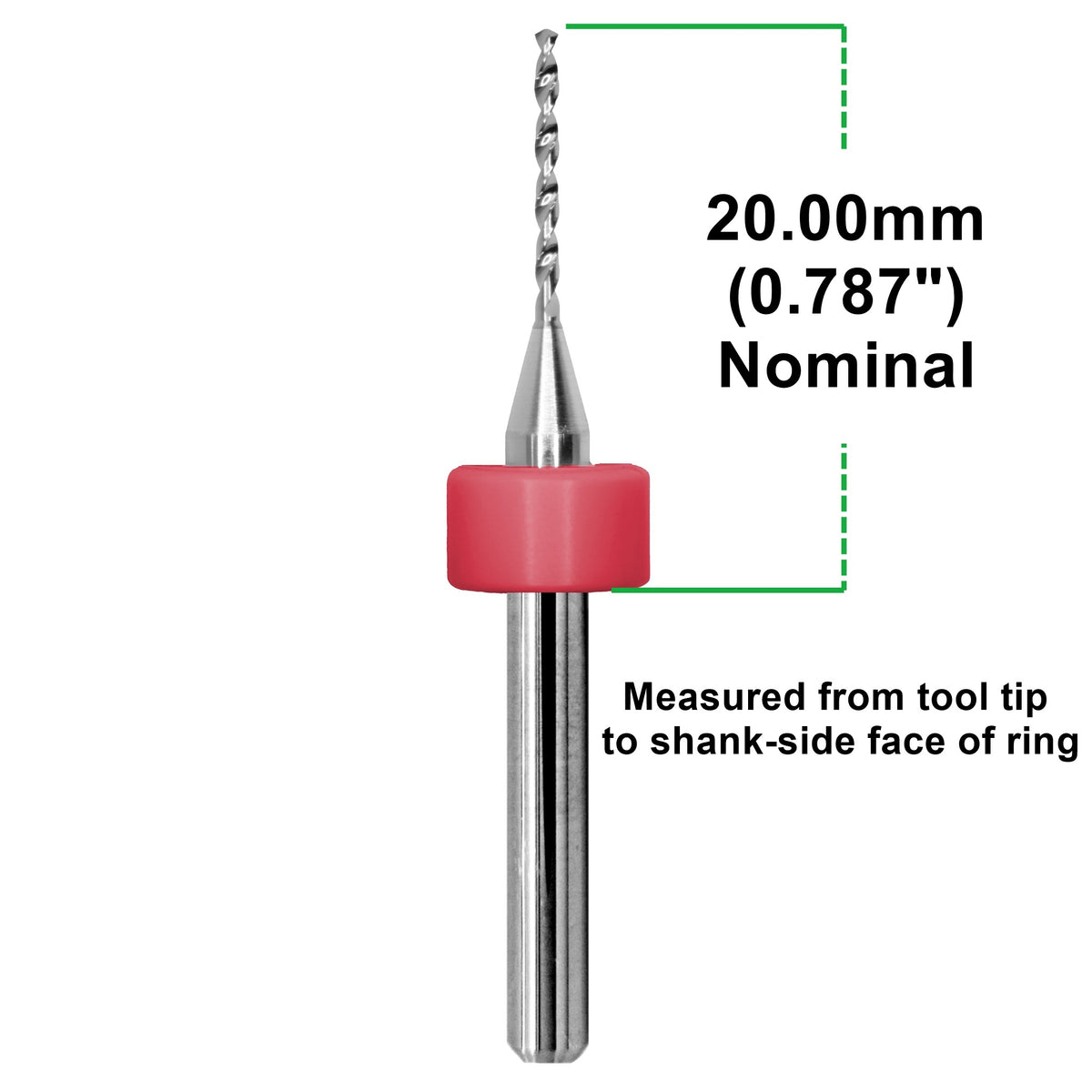 0.80mm (.0315") x .400" FL Carbide PCB Drill – 20mm LPKF Ring – 1 or 5 Pack