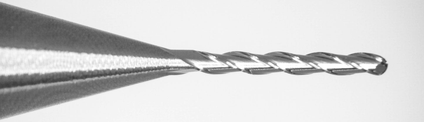 0.025 ball nose end mill tip detail 3 flute carbide Kyocera micro milling tool