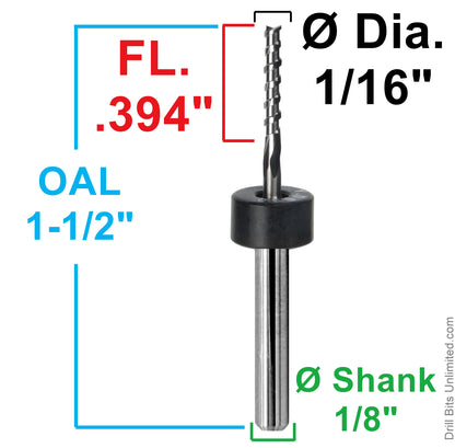 1/16 inch single flute carbide end mill dimensions and specifications