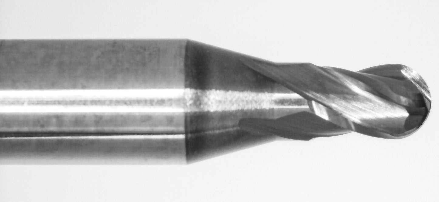 0.075 ball nose end mill cutting flutes close up