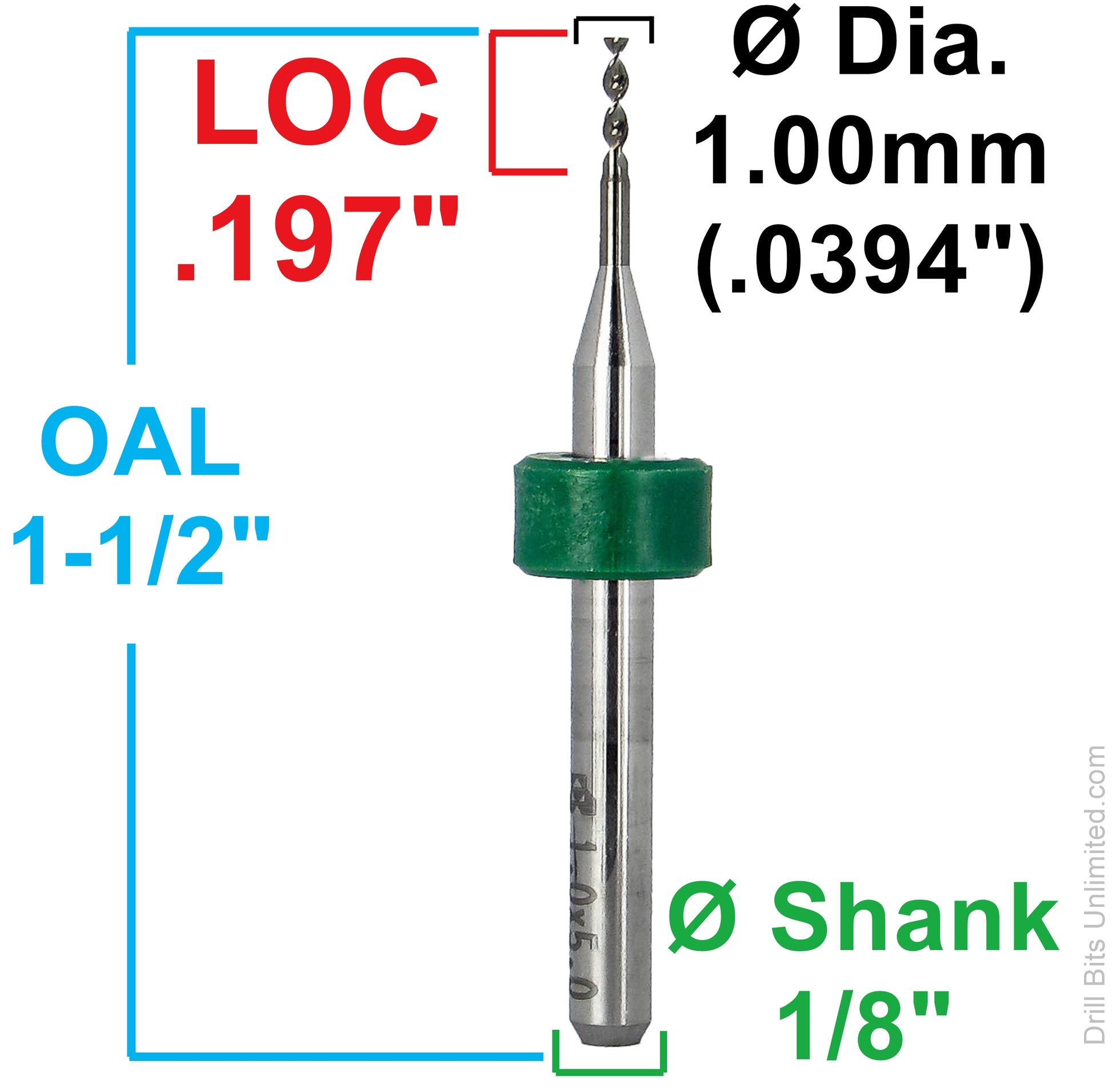 1.00mm solid carbide drill for flexible materials dimensions