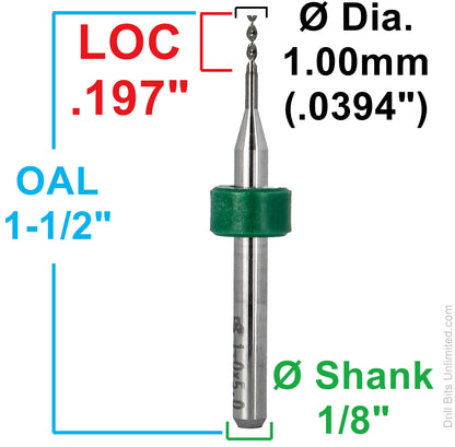 1.00mm solid carbide drill for flexible materials dimensions