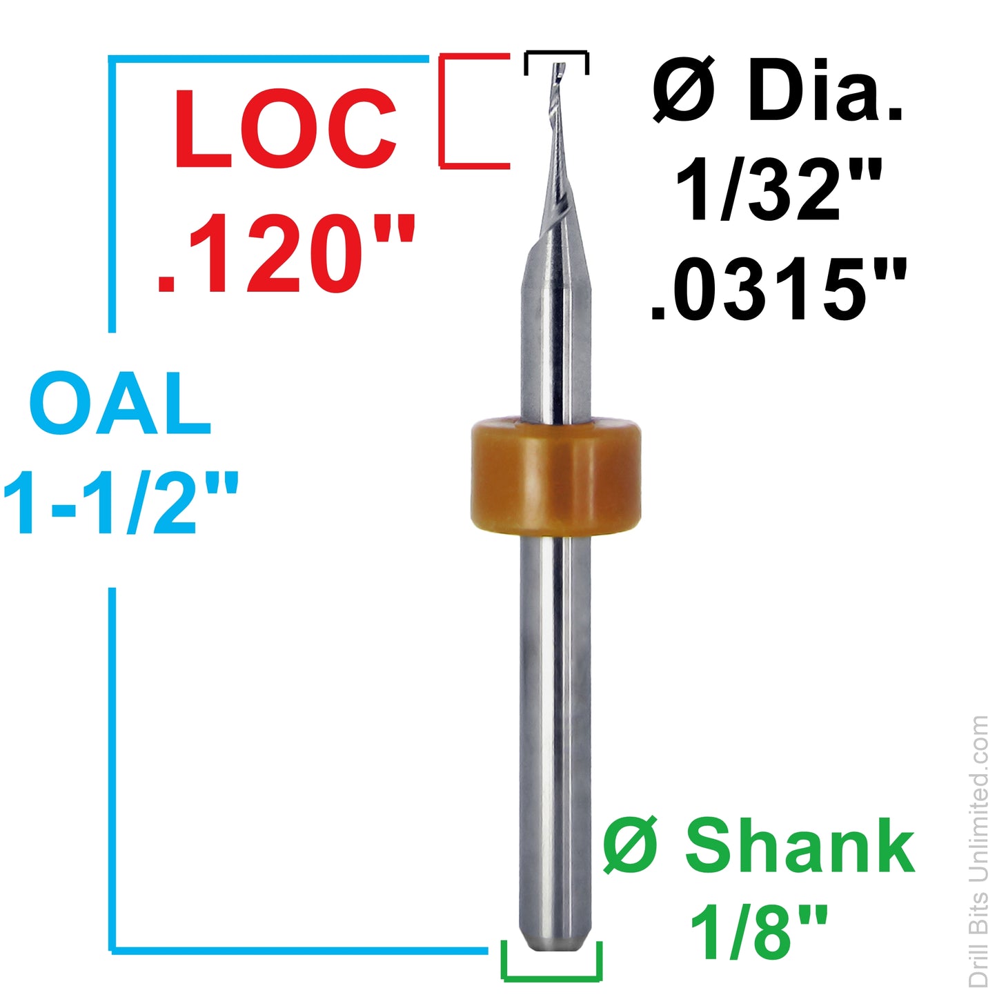 0.0315" (1/32") x .120" LOC 1-Flute Square End Carbide End Mill, 1/8" Shank | Lightly Used LUM-E