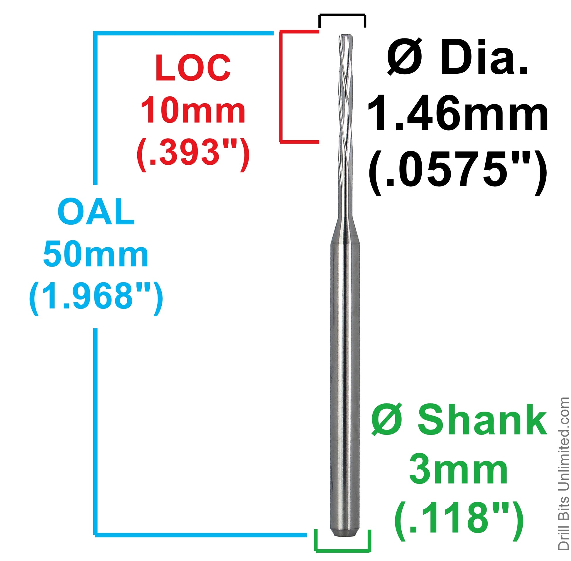 1.46mm carbide spiral reamer 4 flute 3mm shank dimensions