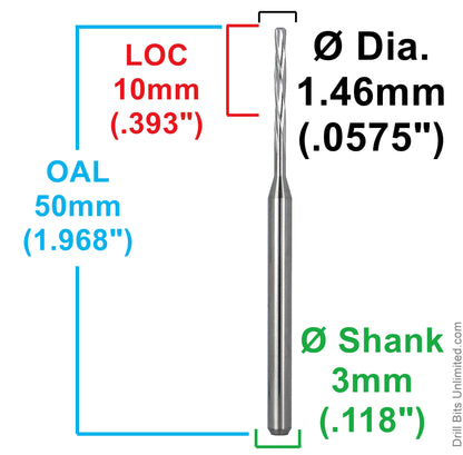1.46mm carbide spiral reamer 4 flute 3mm shank dimensions