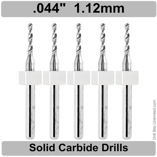 .044" 1.12mm- Drill Bits - FIVE Piece Set with 1/8" Shanks Solid Carbide