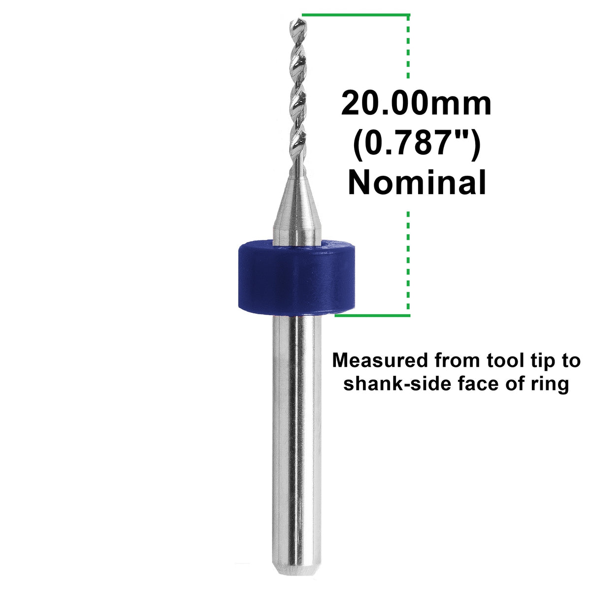 1.10mm (.0433") x .400" FL Carbide PCB Drill – 20mm LPKF Ring – 1 or 5 Pack