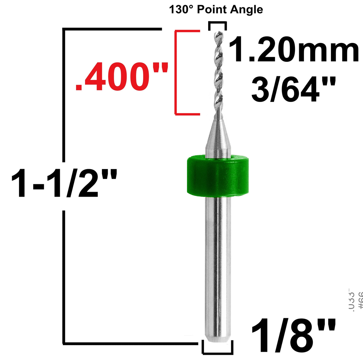 1.20mm (.0472") x .400" FL Carbide PCB Drill – 20mm LPKF Ring – 1 or 5 Pack