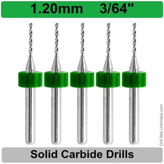 .047" 3/64" 1.20mm- Drill Bits - FIVE Piece Set with 1/8" Shanks Solid Carbide 1.2mm