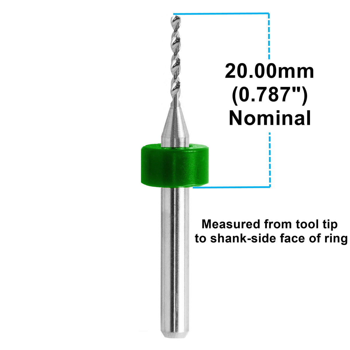 1.20mm (.0472") x .400" FL Carbide PCB Drill – 20mm LPKF Ring – 1 or 5 Pack
